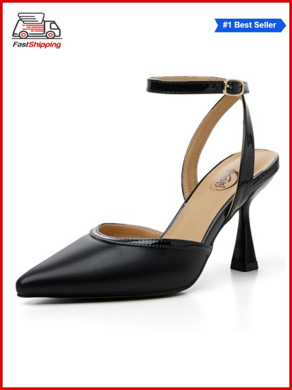 Slingback Pointed Toe Stiletto Heels Ankle Strap Pumps for Work Wedding Party